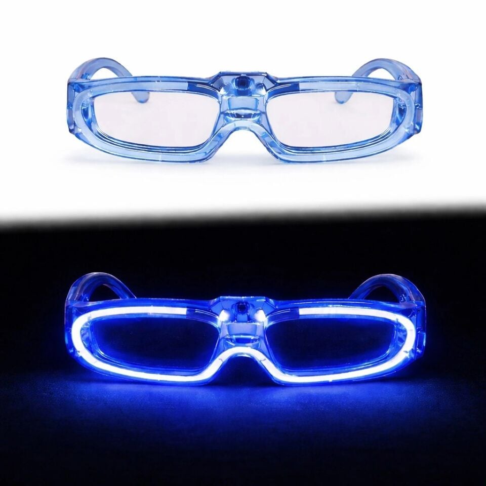 Mey İthalat® Mavi LED Işıklı Parti Gözlüğü 3 Modlu – Glow & Gece Eğlence Gözlüğü