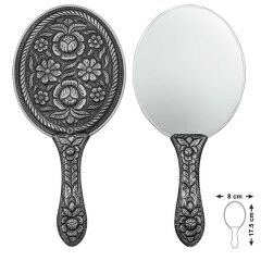 925 Ayar Gümüş Papatya ve Gül Motifli El Aynası T8633 (491491)