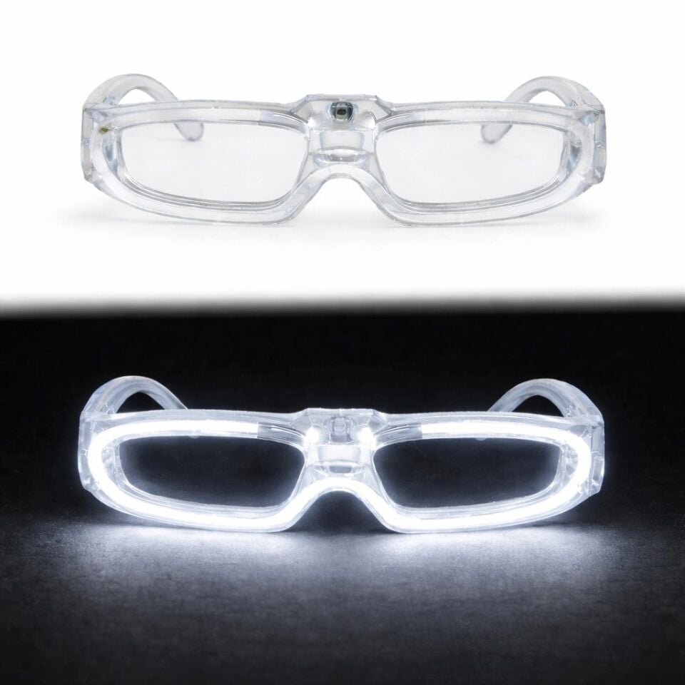 Mey İthalat® Beyaz LED Işıklı Parti Gözlüğü 3 Modlu – Glow & Gece Eğlence Gözlüğü