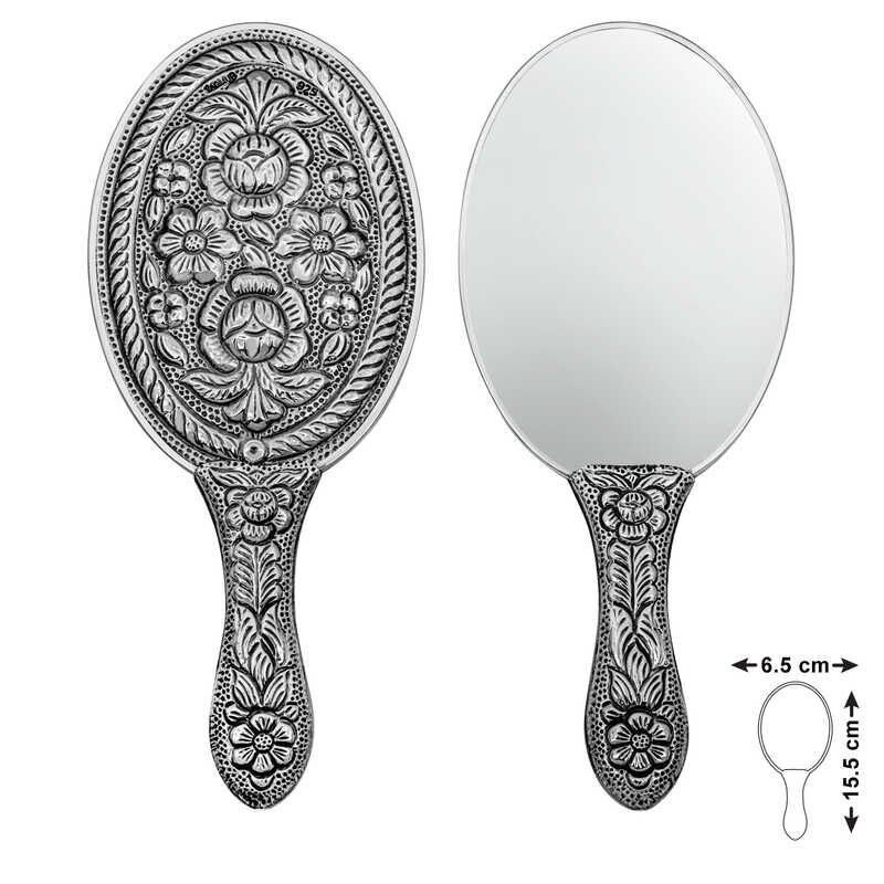 925 Ayar Gümüş Papatya ve Gül Motifli El Aynası T8635 (491491)