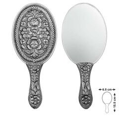 925 Ayar Gümüş Papatya ve Gül Motifli El Aynası T8635 (491491)