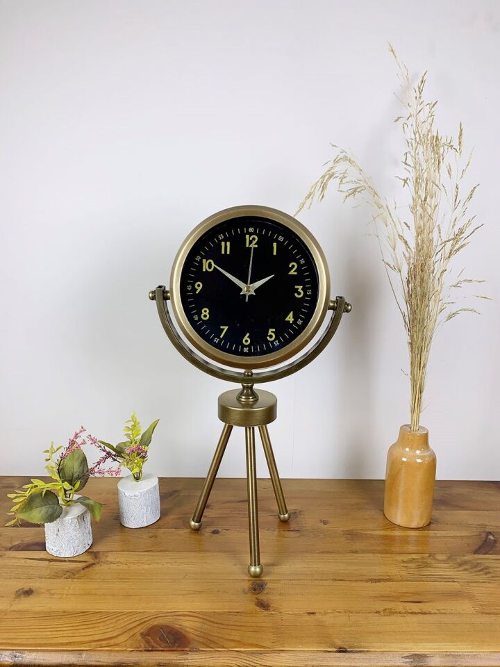 Eskitme Metal Mini Tripod Tokyo Masa Saati 45×26 cm