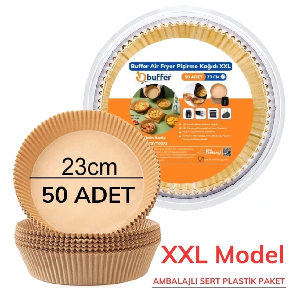 AD 50 Adet Air Fryer Pişirme Kağıdı Tek Kullanımlık  23 Cm Yuvarlak Pişirme Kağıdı XXL PVC li