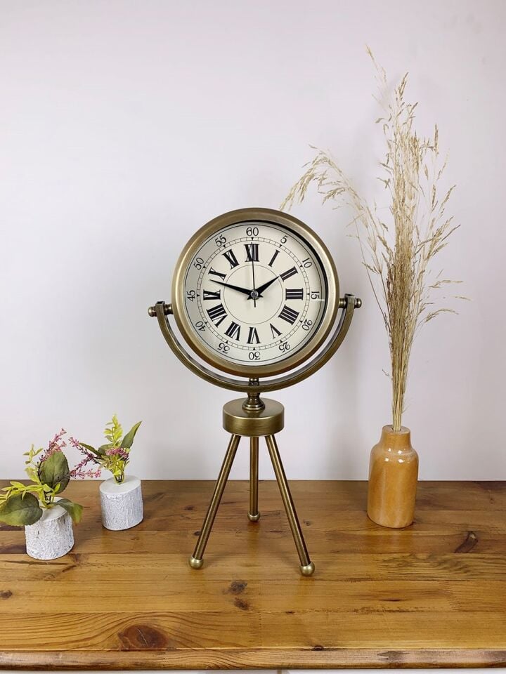 Eskitme Metal Mini Tripod Orient Masa Saati 45×26 cm