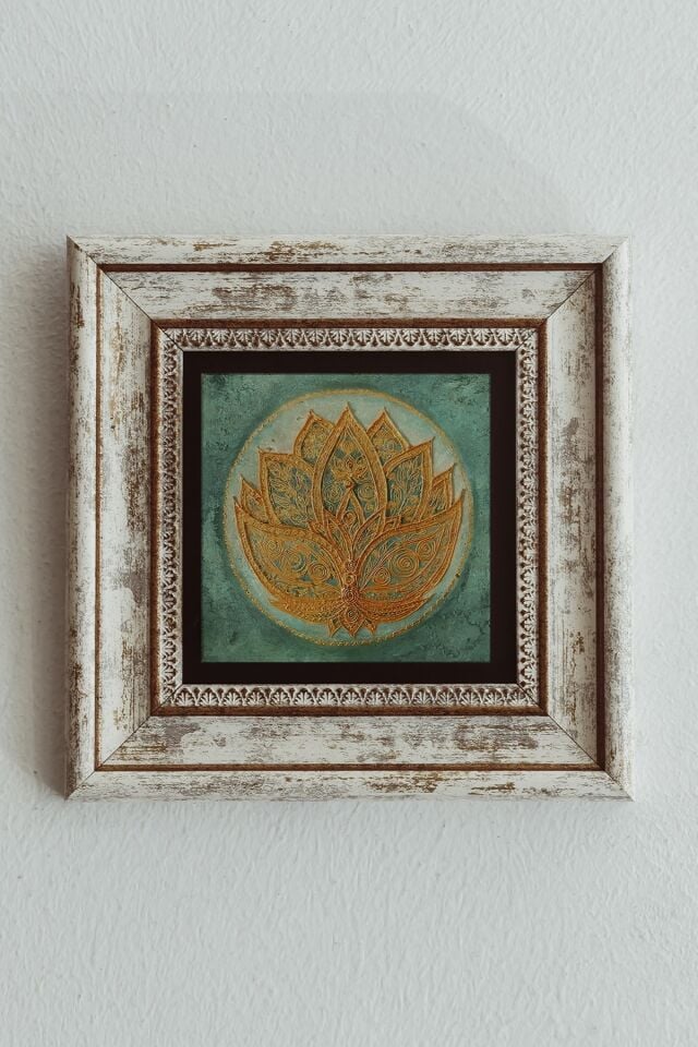 Lotus Çiçeği Çerçeveli Taş Tablo , Çerçeveli Taş Duvar Dekoru