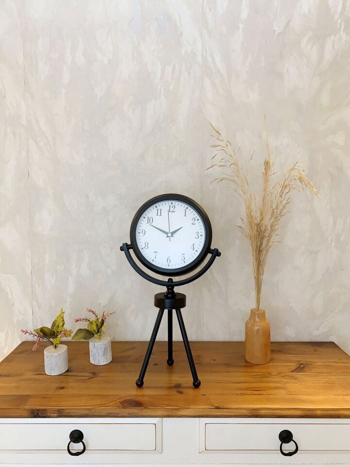 Siyah Metal Mini Tripod Masa Saati 45×26 cm
