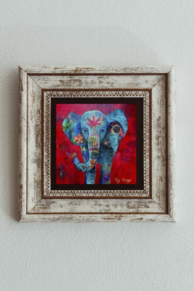 Fil Tasarımlı Çerçeveli Taş Tablo , Çerçeveli Taş Duvar Dekoru