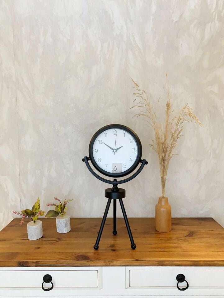 Siyah Metal Mini Tripod Zarif Masa Saati 45×26 cm