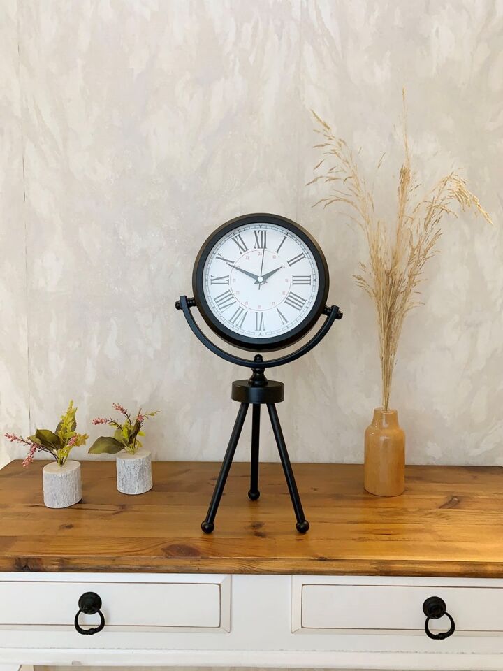 Siyah Metal Mini Tripod Modern Masa Saati 45×26 cm