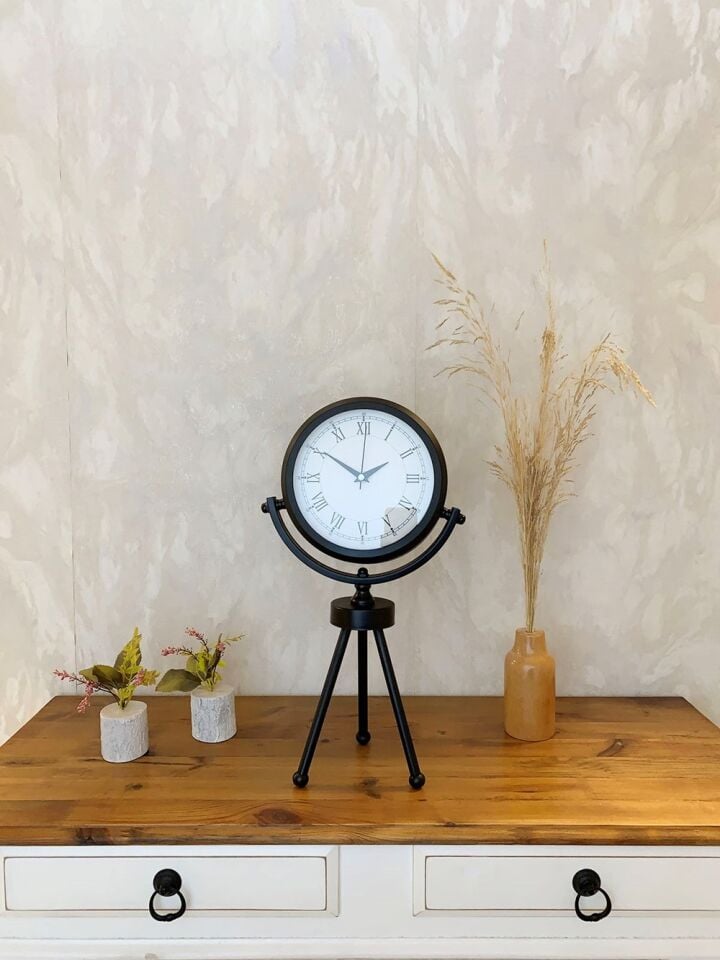 Siyah Metal Mini Tripod Retro Masa Saati 45×26 cm