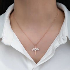 925 Ayar Gümüş Manolya Çiçeği Melek Kadın Kolye T8289 (491491)