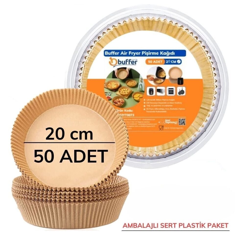 AD 50 Adet 20 cm Air Fryer Pişirme Kağıdı Tek Kullanımlık Yağ Geçirmez Yuvarlak Tabak Model PVC