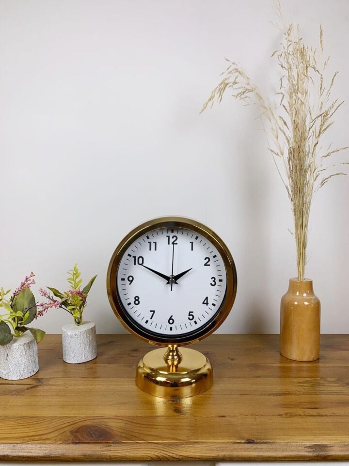 Gold Metal Lüks Masa Saati 25×20 cm