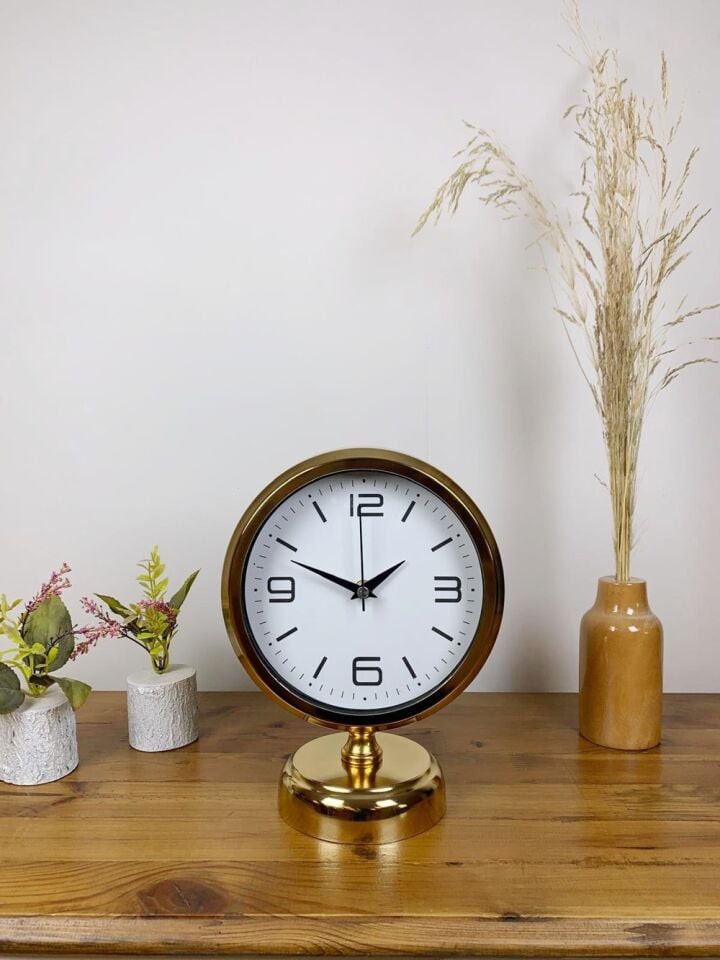 Gold Metal Modern Masa Saati 25×20 cm