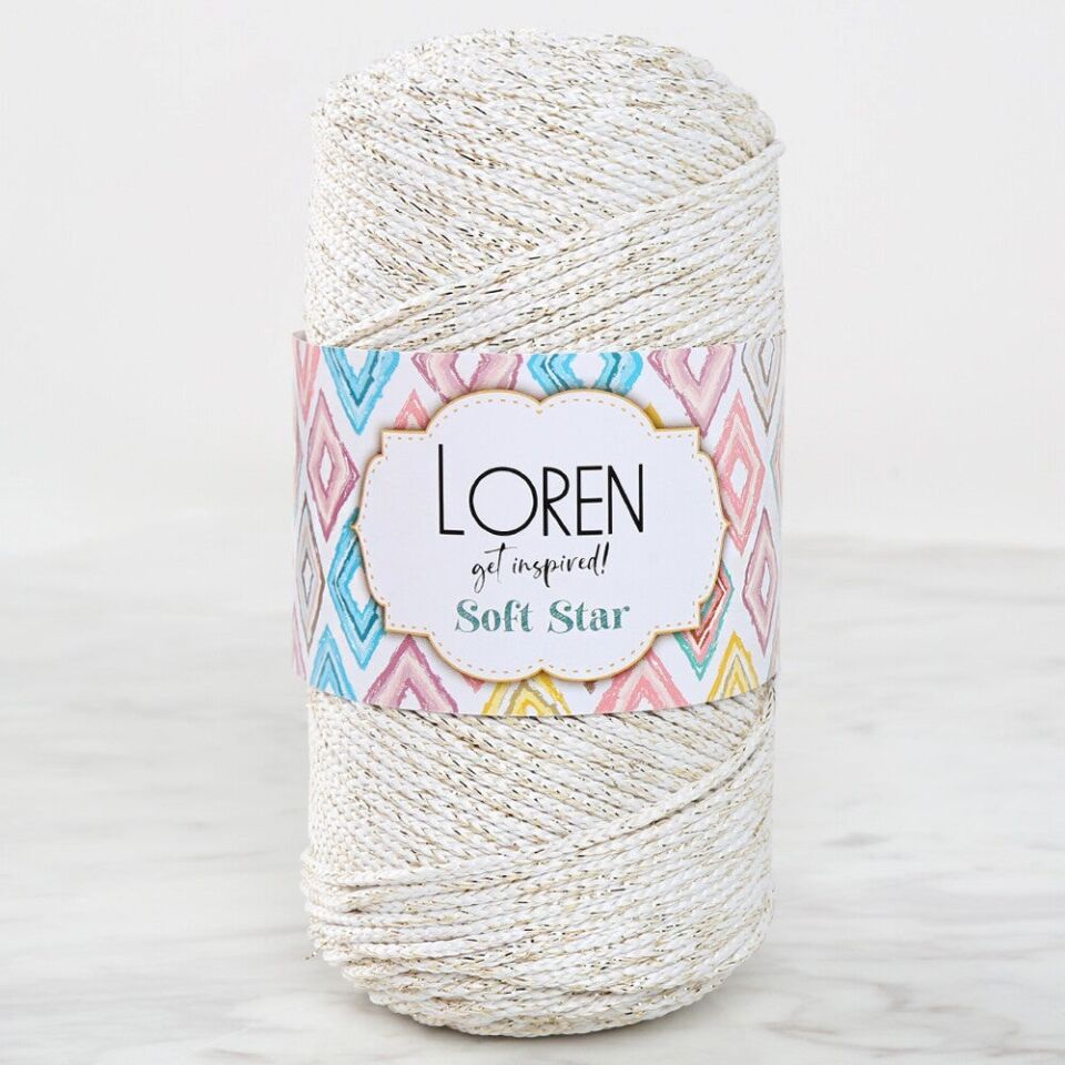 Loren Soft Star Makrome İpi Sarı Simli Krem RM103