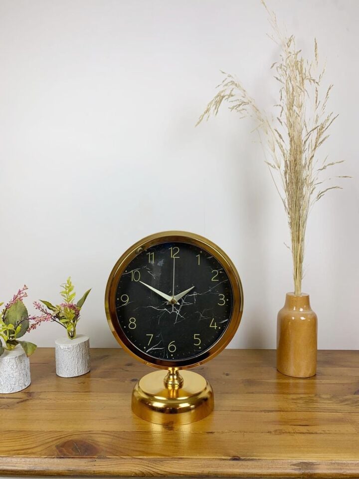 Gold Metal Mermer İlhamı Masa Saati 25×20 cm