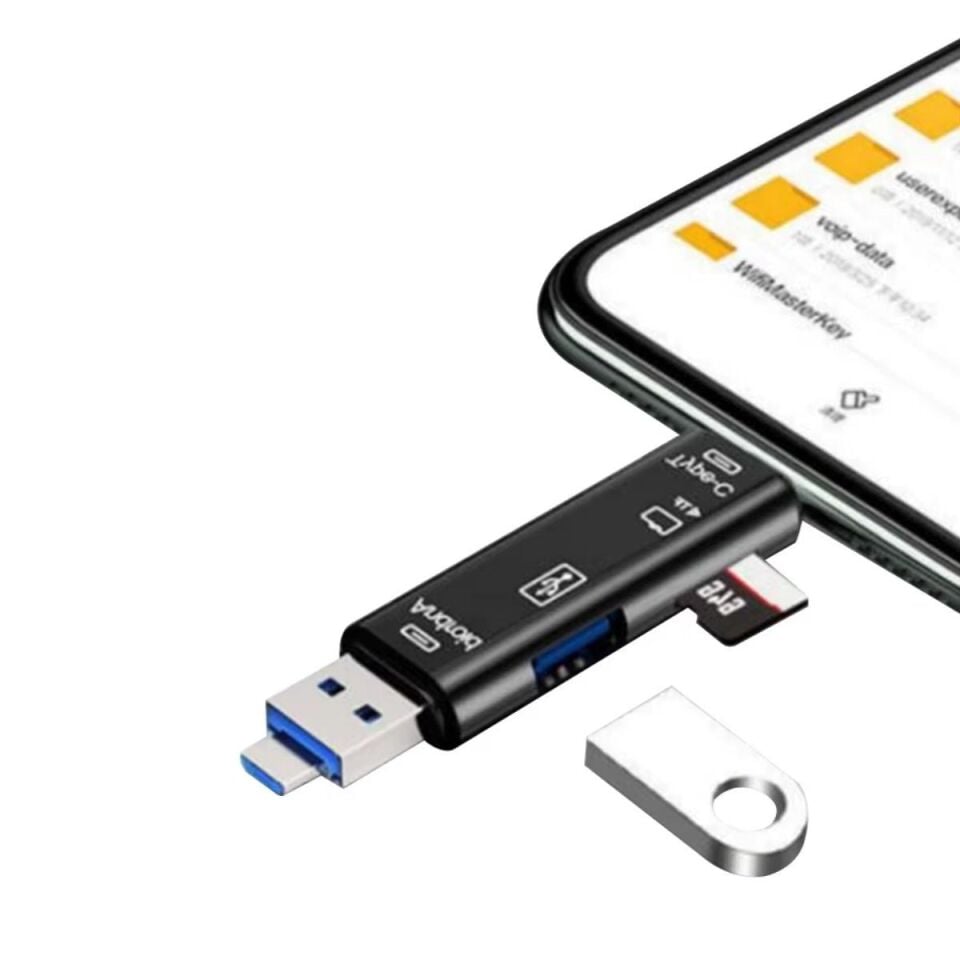 AD 5 In 1 Çok Fonksiyonlu USB 2.0 Micro Sd Kart Okuyucu - Usb/micro Usb/type-C Çıkışlı, Otg Çevirici