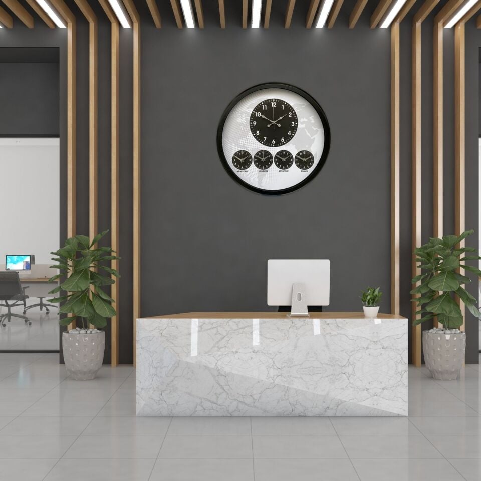 Siyah Sade ve Şık 52 Cm Dünya Saati