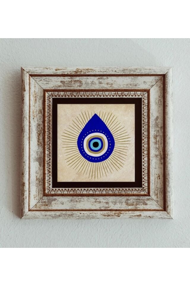 Nazar Boncuğu Çerçeveli Taş Tablo , Çerçeveli Taş Duvar Dekoru
