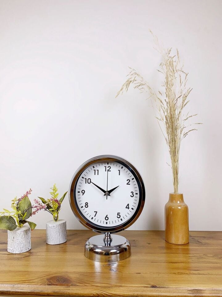 Krom Metal Lüks Masa Saati 25×20 cm