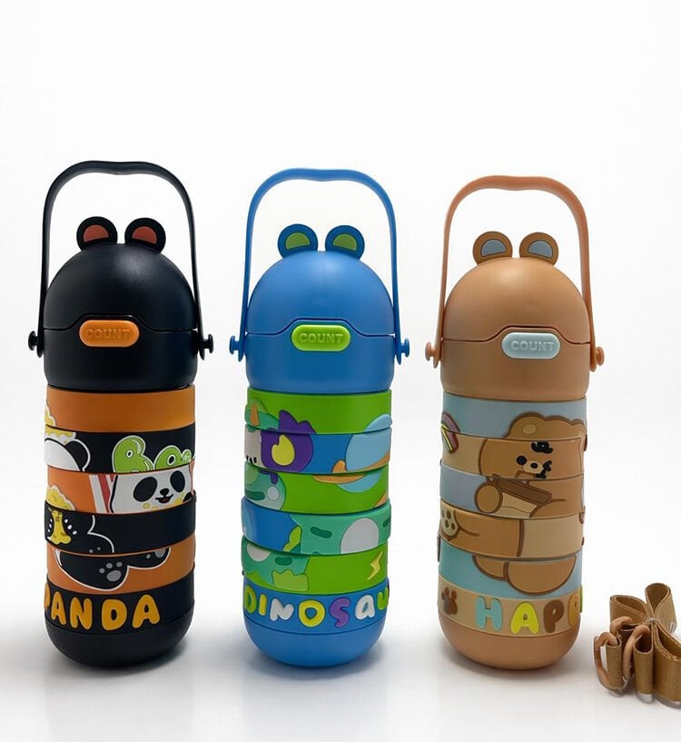 Yapboz Tasarımlı Çocuk Termosu - Paslanmaz Çelik Pipetli Ve Askılı Matara Alk4653