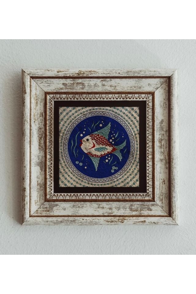 Balık Desenli Çerçeveli Taş Tablo , Çerçeveli Taş Duvar Dekoru