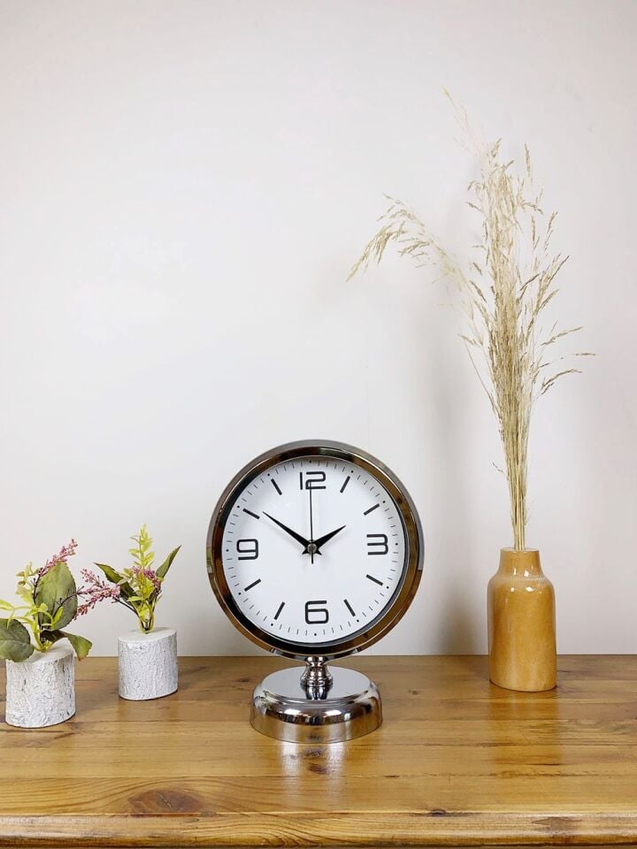 Krom Metal Modern Masa Saati 25×20 cm