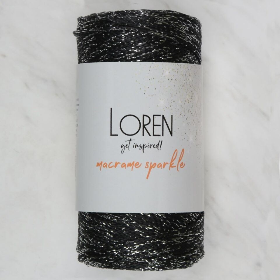 Loren Macrame Sparkle Simli Siyah El Örgü İpi - RM