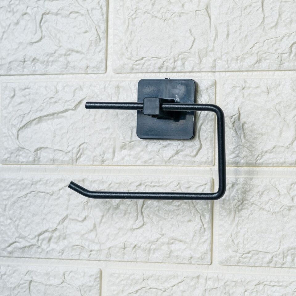 AD Kendiliğinden Yapışkanlı Siyah Paslanmaz Metal Kapaksız Tuvalet Kağıtlığı Aparatı