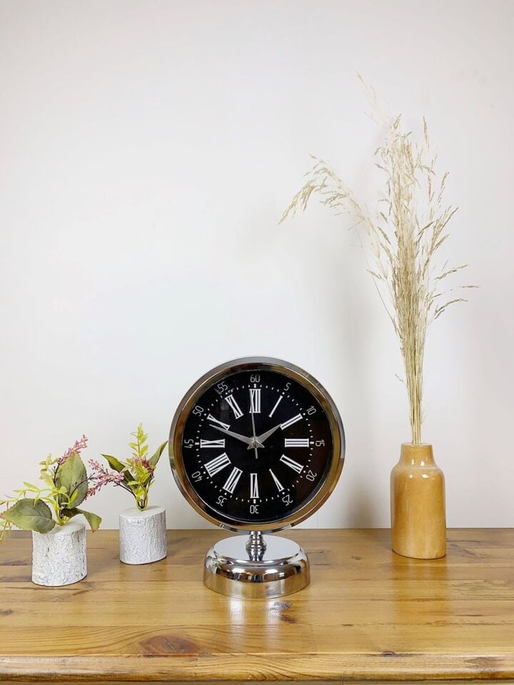 Krom Metal Roma Rakamlı Masa Saati 25×20 cm