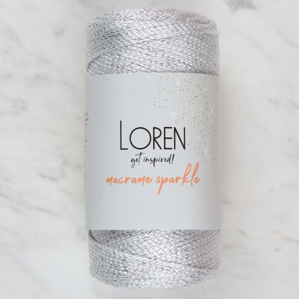 Loren Macrame Sparkle Simli Beyaz El Örgü İpi - RM