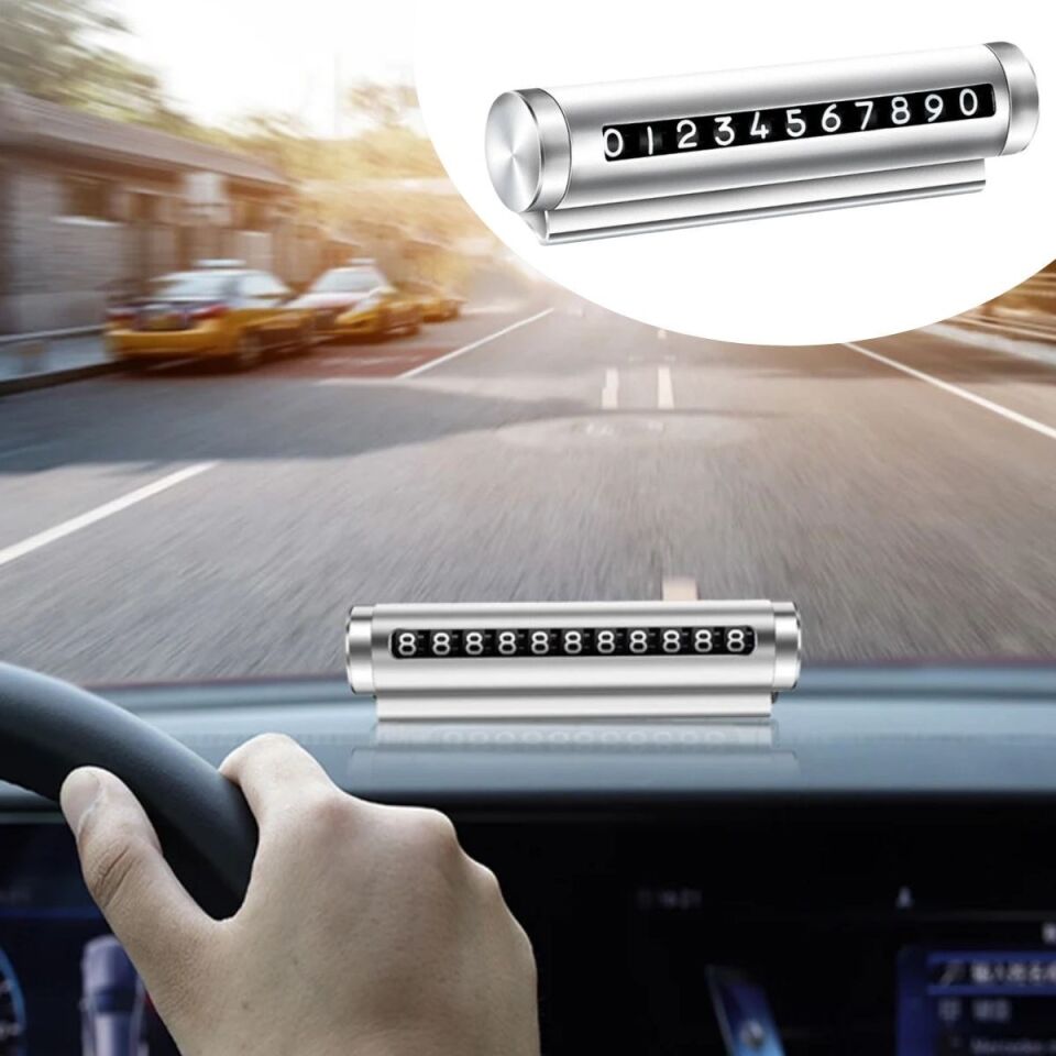 AD Alüminyum Kasa Gri Renk Çevirmeli Araç Içi Telefon Numaratörü Park Oto Numaratörü