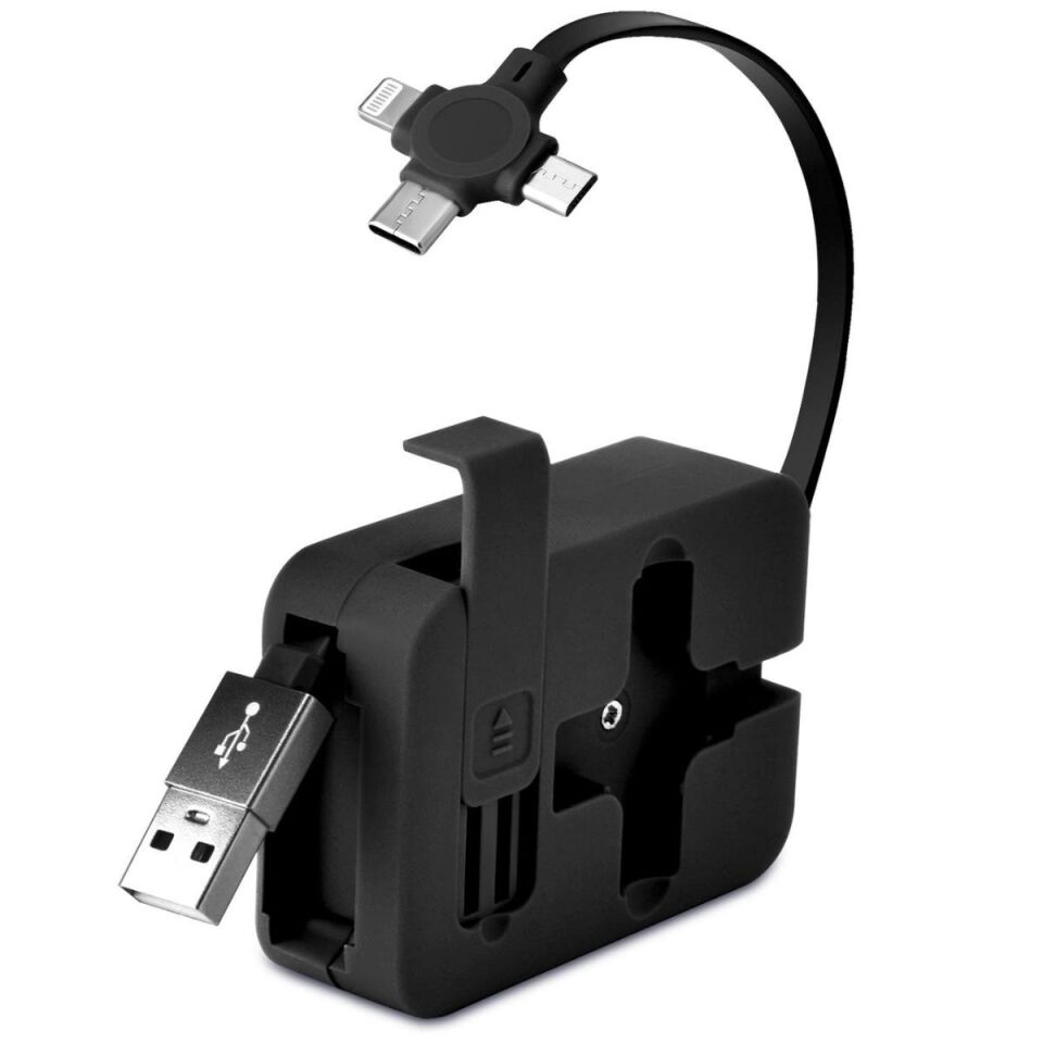 AD Cep Tipi Telefon Tutuculu Makaralı Uzayıp Kısalabilen 3'ü 1 Arada USB Şarj Kablosu