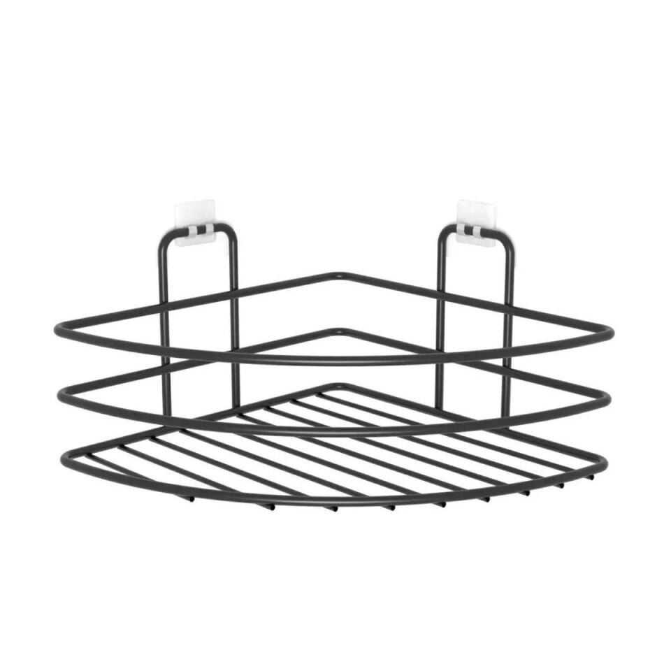 AD Kendiliğinden Yapışkanlı Montaj Gerektirmeyen Tek Katlı Banyo Askı Köşe Şampuanlık Siyah