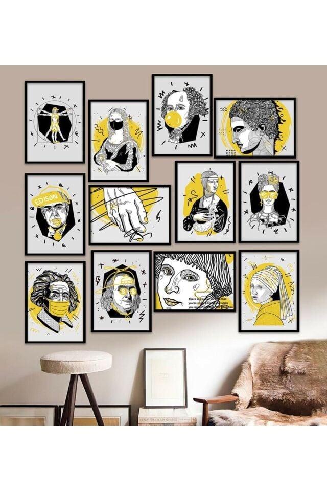 12 Parça Çerçeve Görünümlü Mdf Tablo Seti