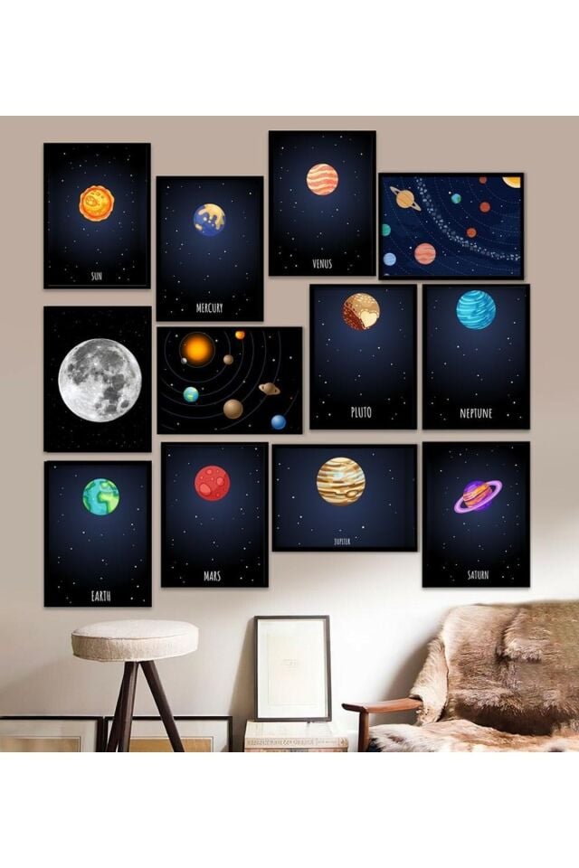 12 Parça Çerçeve Görünümlü Mdf Tablo Seti