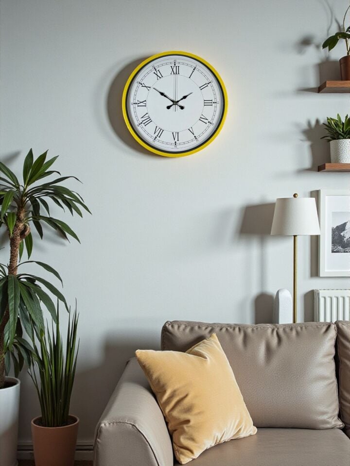 36 Cm Sarı Dekoratif Duvar Saati