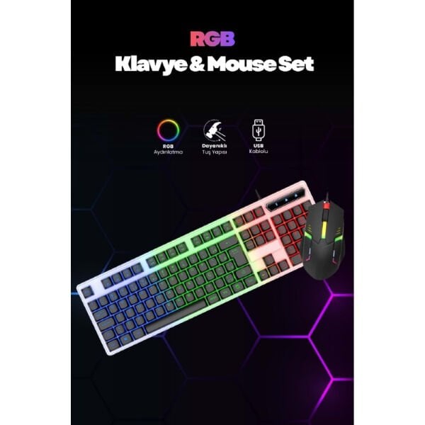 Kablolu Işıklı Gaming Standart Türkçe Q Klavye Ve Mouse Seti