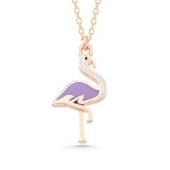 925 Ayar Gümüş Rose Flamingo Kadın Kolye T7788 (491491)