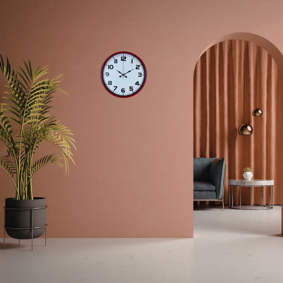 Premium Kırmızı 36 Cm Duvar Saati