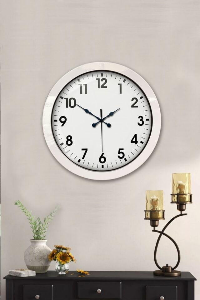 36 cm Beyaz Metal Standart Duvar Saati
