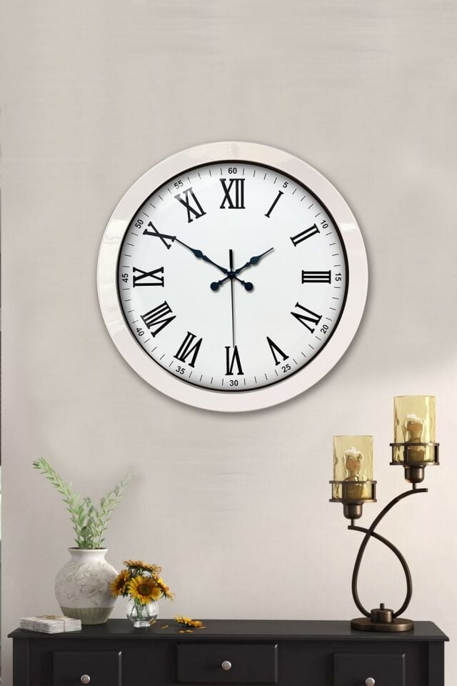 36 cm Beyaz Metal Roma Rakamlı Duvar Saati
