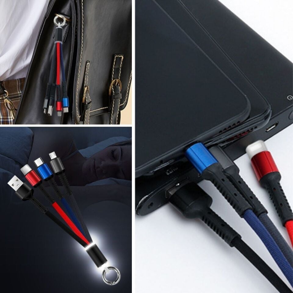 ADIşıklı Anahtarlık Model 3 in 1 USB Çıkışlı MİKRO,TYPE-C ve İphone Uyumlu Şarj Kablosu
