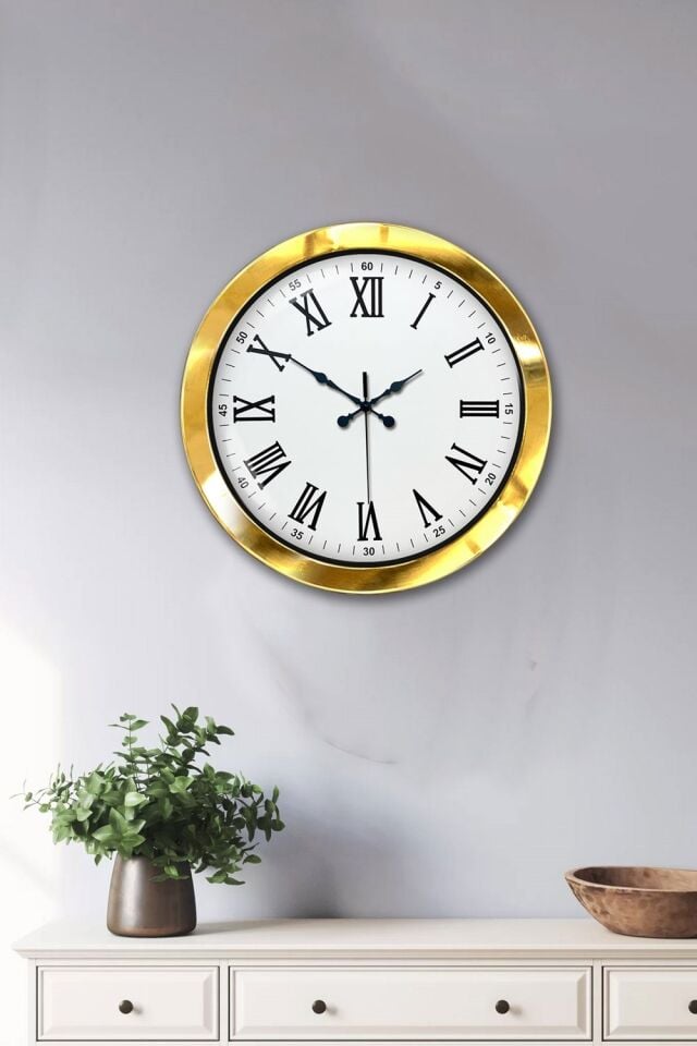 36 cm Gold Metal Roma Rakamlı Duvar Saati