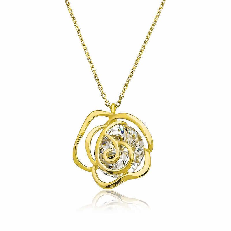 ​925 Ayar Gümüş Gold Gül Kadın Gümüş Kolye T6900 (491491)