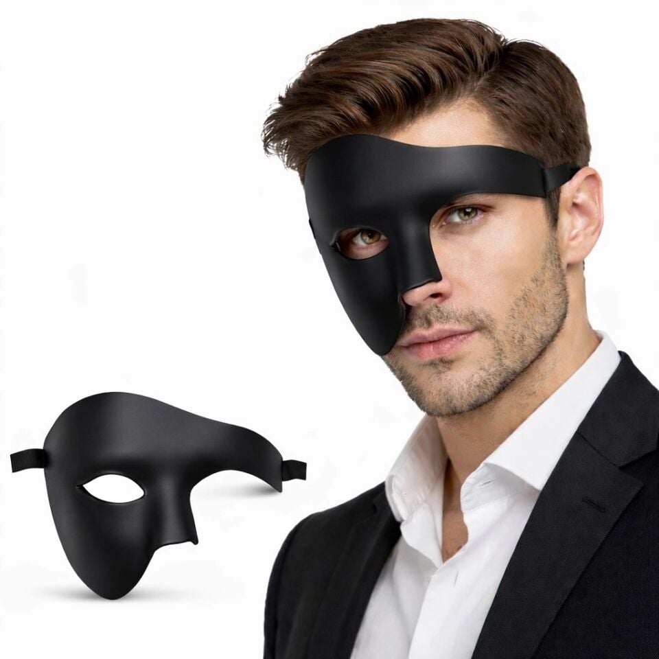 Mey İthalat® Siyah Yarım Erkek Maske – Phantom Parti & Balo Maskesi