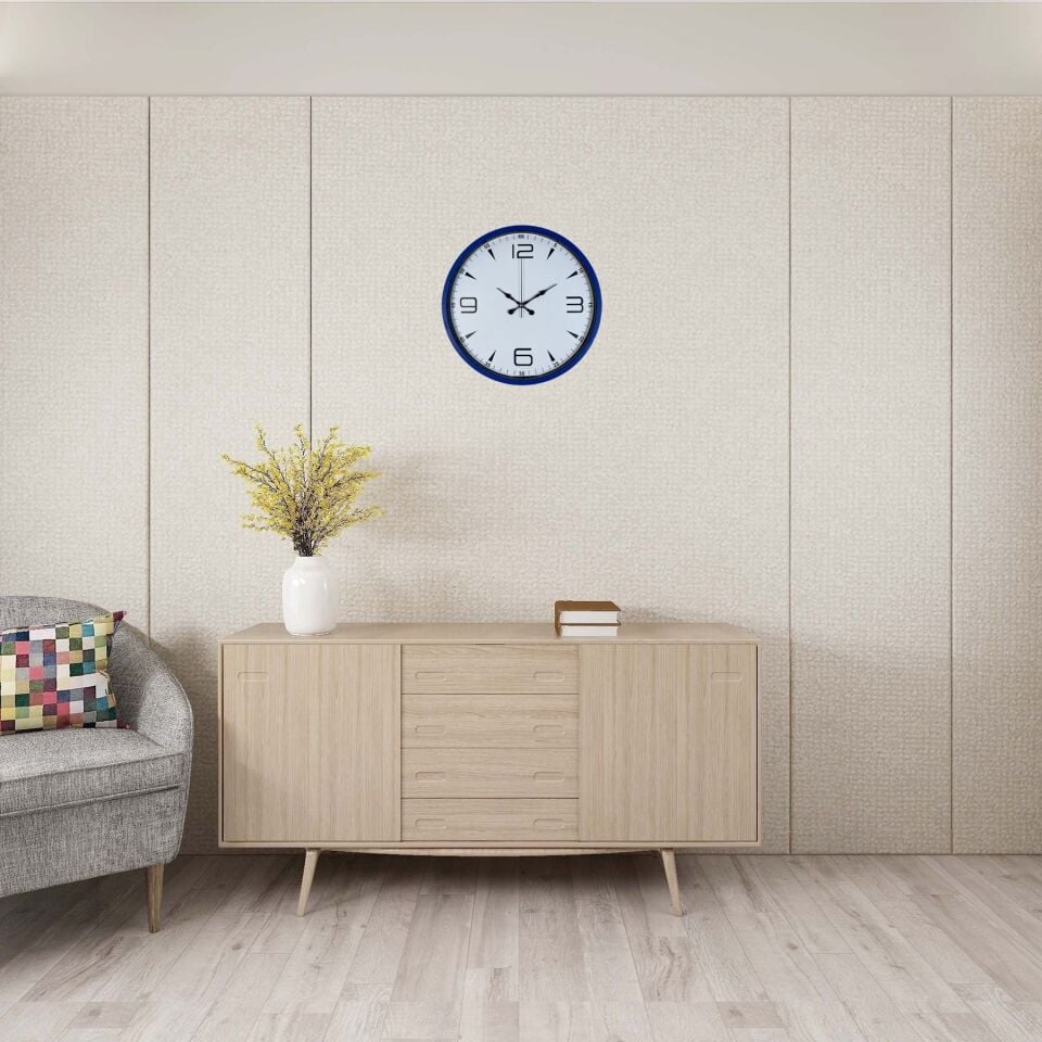 Lacivert Çerçeveli Beyaz Kadran 36 Cm Duvar Saati