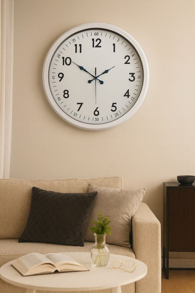 52 cm Beyaz Metal Dekoratif Duvar Saati