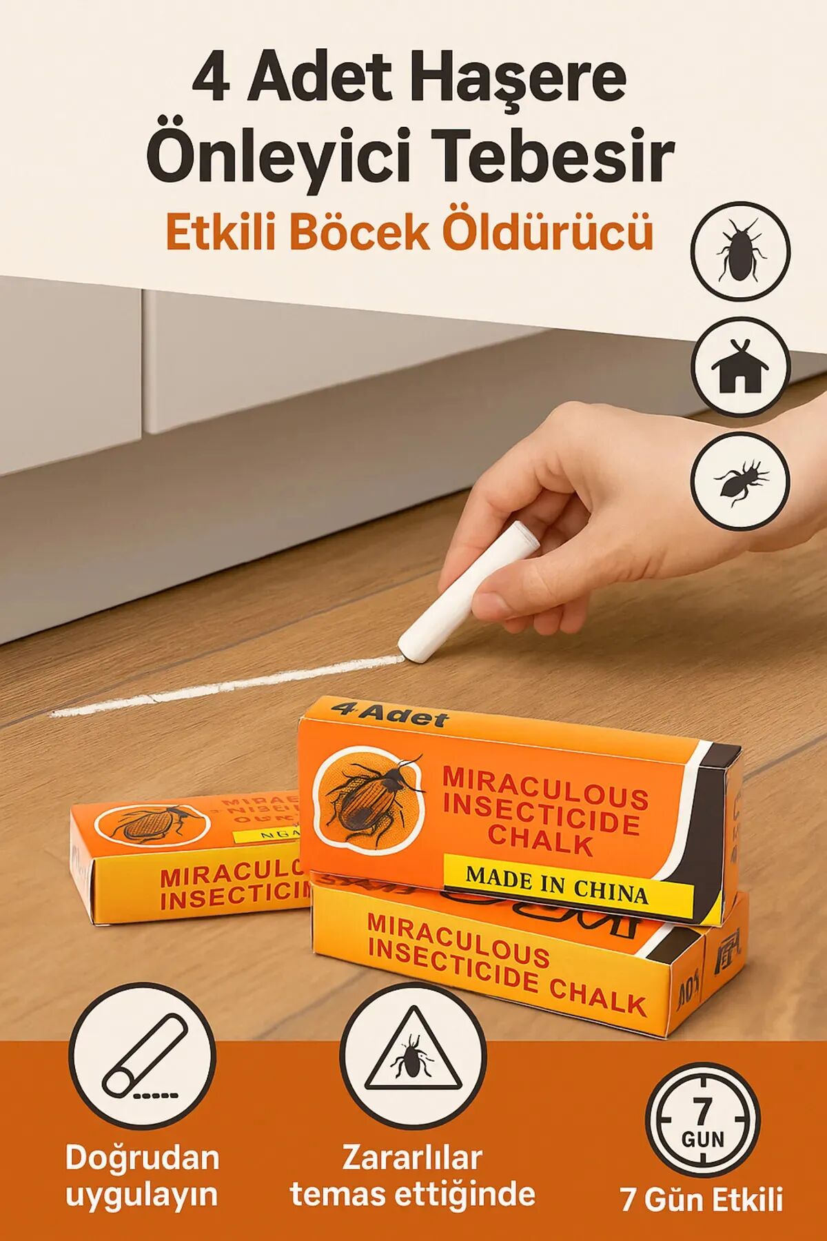 4 Adet Haşere Tebeşiri - Böcek Önleyici Tebeşir - Etkili Hamam Böceği ve Karınca Kovucu (491491)