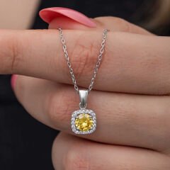 925 Ayar Gümüş Sarı Baget Taşlı Kadın Kolye (T8601) (491491)